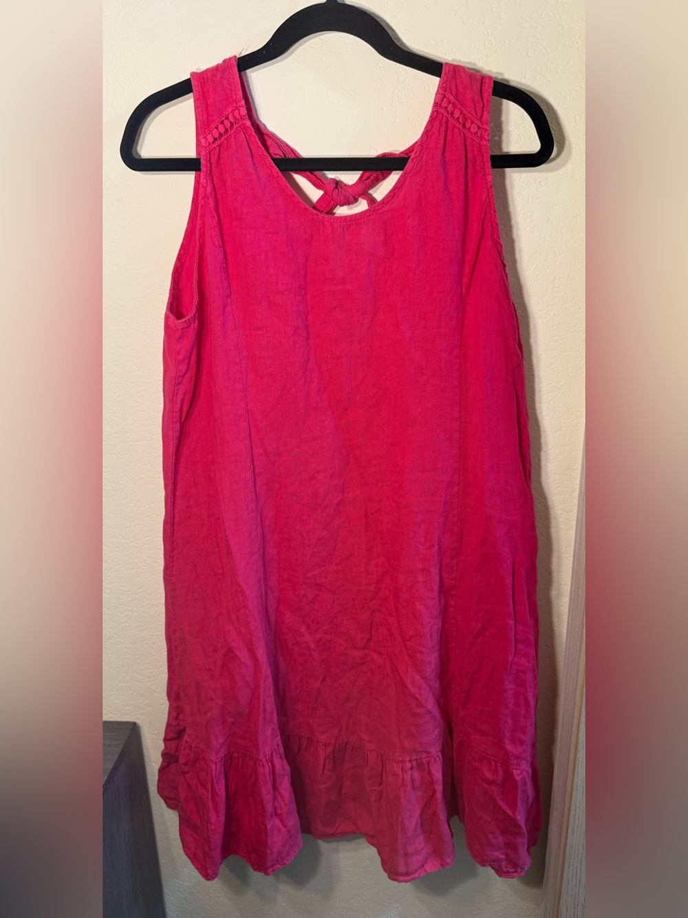Terzo Millennio Made in Italy Linen Hot Pink Sleeveless Sundress Back Tie w Lace